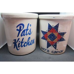 Robinson Pottery 1 Qt. Vintage glazed crock set of 2 stoneware Roseville